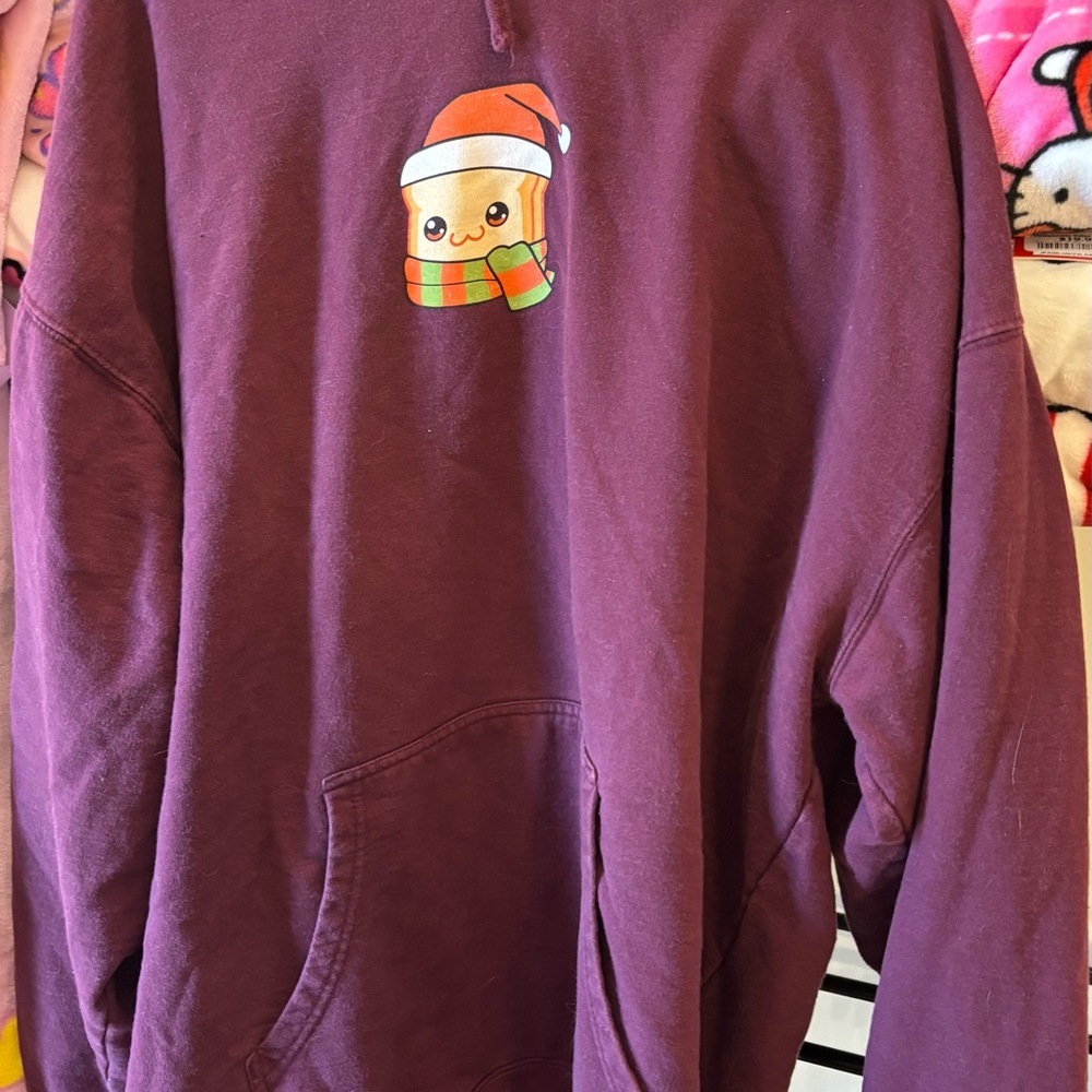 Friendship Bread Christmas Purple Hoodie with Cute Santa Toast Design